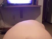 Riding fat dildo
