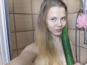 TINY 18yo SKINNY TEEN FUCKED CUCUMBER! BIG CLIT Small Tits