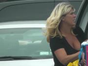 candid - Blonde MILF with HUGE TITS Cleavage & Downblouse