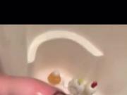 Her boyfriend squirts in her whore face during the shower