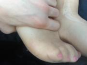 Sheer tanned pantyhose feet rubbing