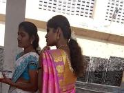 Tamil hot young girl side boobs in saree at temple HD