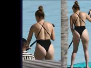 Jennifer Lopez, black thong bikini, beach