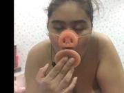 BDSM Slave dildo throatfuck with throat orgasms