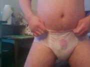 Diapered Boy Pees and Cums in 2 Week Old Diapers