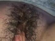 Hairy wife finger her wet pussy close up
