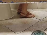 Gas Station Toilet Voyeur VII Nice Legs in Brown Sandals