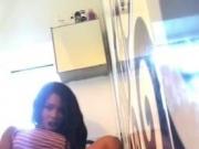 Ebony squirts in the toilet