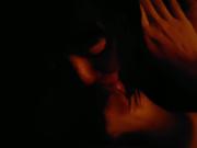 BBW slave cleaning up stink cock with her tounge low light