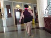 Gorgeous BBW in spandex booty shorts walking to the toilet