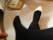 White Patent Pumps With Black Pantyhose Teaser 32