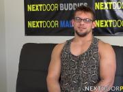 Muscly jock with glasses jerks off after steamy interview