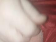 Riding a cucumber in tight red satin