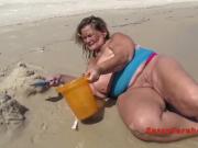 Huge saggy tits on the beach