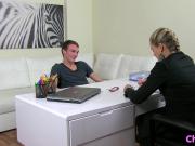 Kinky casting agent blows cock until cum