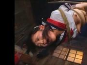 Breast Flogging an Upside-down Japanese JK to Orgasm