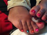 Colorful Toes Footjob and Cumshot