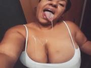 Ebony with Bit Tits Brushing Teeth Tongue Teasing