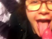 Swallowing Huge Thick Load Wearing My Glasses