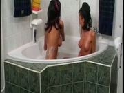 Two Sisters Fooling Around in the Bath