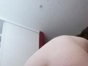 Cumming hard on my big dildo view from behind