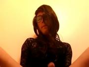 crossdresser rides dildo and cums