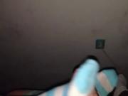 Girl riding on top &amp; doing a footjob with socks on