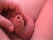 Small cock play and cum
