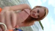 Strawberry blond chick giving bj in the nude beach