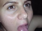 Close-up of Blowjob and Cum on her tongue