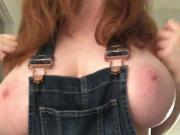 Giant Tits Redhead Strips Out Of Overalls