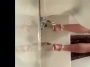 Sexy ass woman upskirted in bathroom