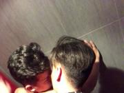 Hot guys caught fucking in toilet stall in Barcelona