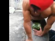 Big Fat cock muscle hunk fucks watermelon