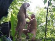 Grandpa & daddy suck and fuck outdoors