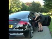 Sexy blonde gets out car in high heels and finishes you off