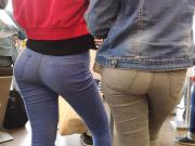 Candid juicy asses two teens girls in tight jeans at Mcdonal