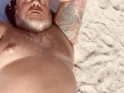 Daddy shows cock and balls bulge at beach