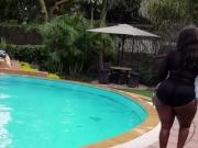 Kenyan big bum walking in a swim suit