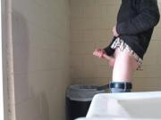 Jacking my skinny cock in public restroom, cumming on sin