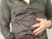 in a shiny black satin blouse cross dressing