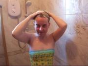 Washing hair in swimsuit