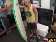 Handsome surfer photoshooting before spitroast in POV