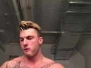 Giant blonde muscle jerking one off