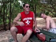 Handsome lifeguard bent over and pounded by hung jock