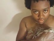 kinky chubby ebony nanny teasing solo play in shower