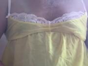 Stroking in a yellow babydoll