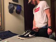 Dude sniffs and cums in Nike Skate Sneakers