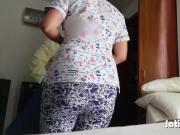 Maid with amazing ass gets groped and kiss at work