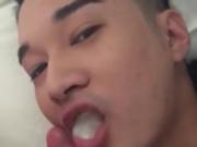 Asian gay swallows straight load #4
